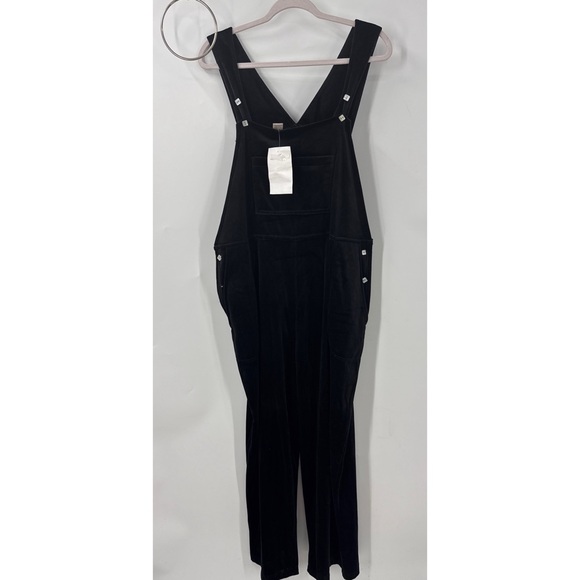 Coldwater Creek black velvet jumpsuit overalls, PXL - Picture 1 of 10